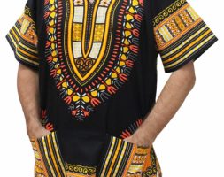 Raan Pah Muang Brand Unisex Bright African Black Dashiki Cotton Shirt